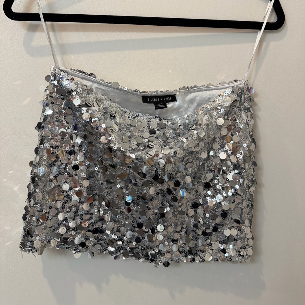 Silence + Noise Silver Sequin Skirt